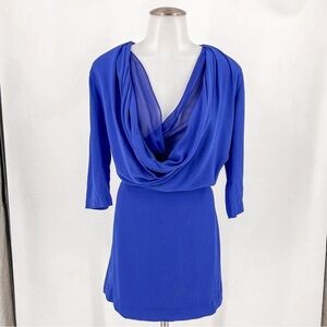 Diane Von Furstenburg Royal Blue Rachel Lily Crepe Cowl Neck Dress